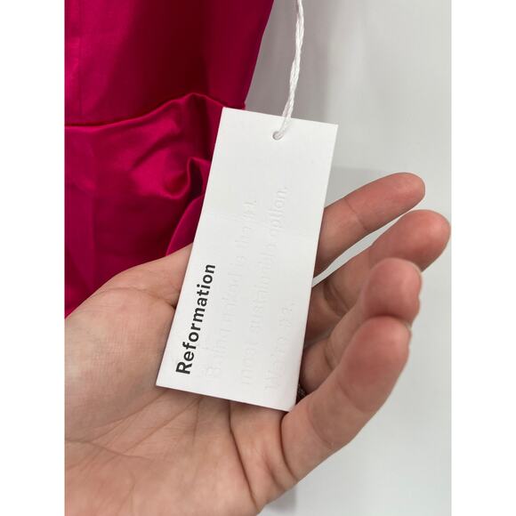 Reformation Fonda Rhubarb Pink Sleeveless Silk Mini Dress Size 0 NWT - Picture 7 of 7